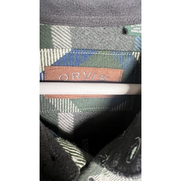 Orvis Heavyweight Flannel Shirt Shacket Pockets Green & Blue Plaid Size XL - Picture 5 of 12
